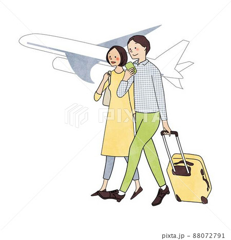 旅行する男女と飛行機 旅行する男女と飛行機 88072791