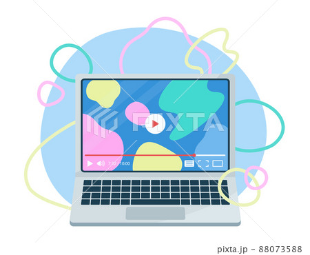 ノートパソコンで動画を再生するコンセプトイラスト　オンライン教材や動画サイトなどの視聴 88073588