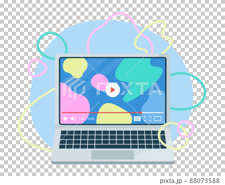 ノートパソコンで動画を再生するコンセプトイラスト　オンライン教材や動画サイトなどの視聴 88073588