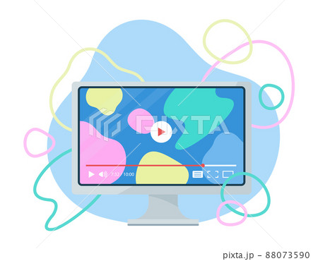 デスクトップで動画を再生するコンセプトイラスト オンライン教材や動画サイトなどの視聴 デスクトップで動画を再生するコンセプトイラスト オンライン教材や動画サイトなどの視聴 88073590