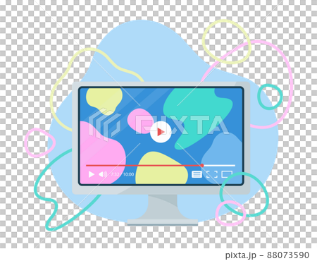 デスクトップで動画を再生するコンセプトイラスト オンライン教材や動画サイトなどの視聴 デスクトップで動画を再生するコンセプトイラスト オンライン教材や動画サイトなどの視聴 88073590