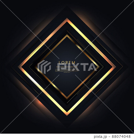 Abstract luxury gold square lines frame on black background and glowing ligthting effect. Abstract luxury gold square lines frame on black background and glowing ligthting effect. 88074048