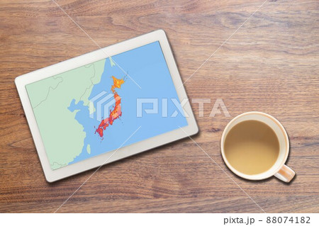 日本列島 気温分布図 温度 高温 低温(タブレット カップ) 日本列島 気温分布図 温度 高温 低温(タブレット カップ) 88074182