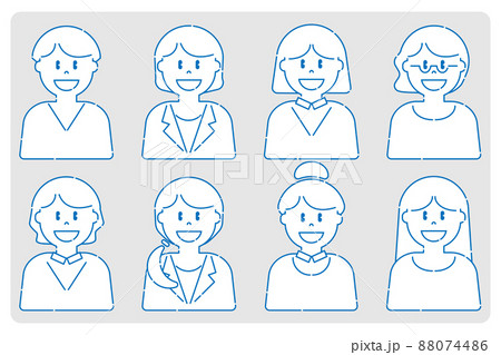 いろいろな人物　女性　カラフル　単色 88074486