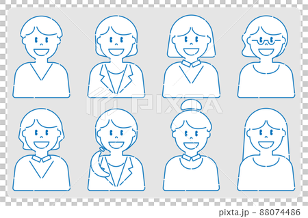 いろいろな人物　女性　カラフル　単色 88074486