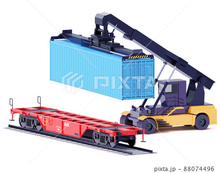 Vector reach stacker with container and railroad car 88074496