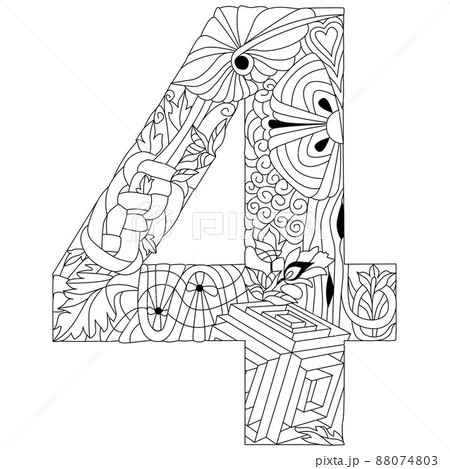 4 number vintage font. Engraving design. Vector illustration. 4 number vintage font. Engraving design. Vector illustration. 88074803