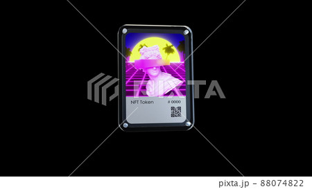 NFT digital collectible card. A non fungible token with animated in 3d. 3d render animation. 88074822