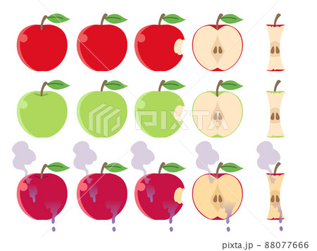 真っ赤なりんごと青りんごと毒りんごのイラストセット 真っ赤なりんごと青りんごと毒りんごのイラストセット 88077666
