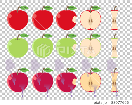 真っ赤なりんごと青りんごと毒りんごのイラストセット 真っ赤なりんごと青りんごと毒りんごのイラストセット 88077666