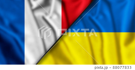 France and Ukraine two flags textile cloth, fabric texture. 3d illustration. 88077833