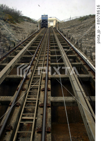 View up the line of the cliff railway lift funicular railway at Bournemouth UK View up the line of the cliff railway lift funicular railway at Bournemouth UK 88078616