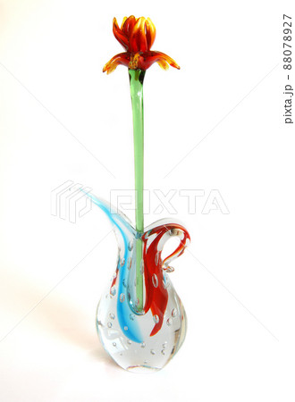 original glass vase with a red glass flower isolated on white original glass vase with a red glass flower isolated on white 88078927