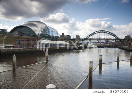 Newcastle Upon Tyne keyside and suspension bridge Newcastle Upon Tyne keyside and suspension bridge 88079105