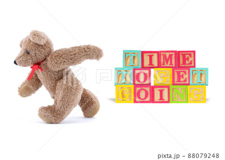 Time to get going business concept with wood blocks and teddy bear 88079248