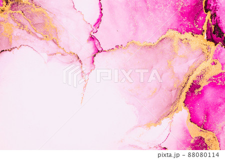 Pink gold abstract background of marble liquid ink art painting on paper . 88080114