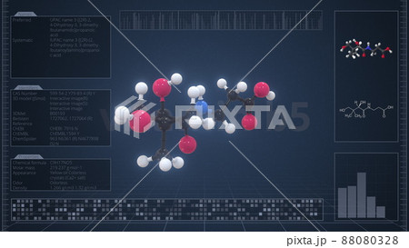 Molecule of vitamin b5 with infographics on the computer monitor, 3d rendering 88080328