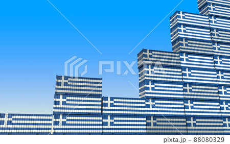 Industrial containers with flags of Greece making a rising graph. Economic growth related 3D rendering Industrial containers with flags of Greece making a rising graph. Economic growth related 3D rendering 88080329