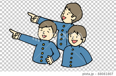 指差しポーズ　制服姿の学生たち 88081807