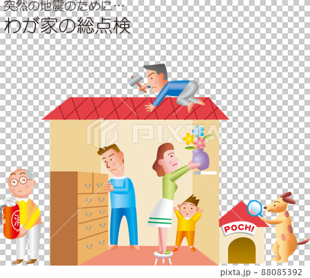 因突如其來的地震,一家人正在檢查房屋 因突如其來的地震,一家人正在檢查房屋 88085392