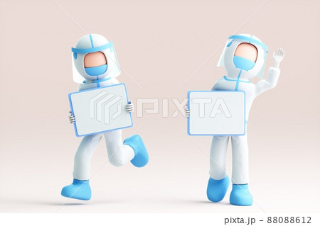 Cute cartoon epidemic prevention personnel rendered in 3D Cute cartoon epidemic prevention personnel rendered in 3D 88088612