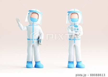 Cute cartoon epidemic prevention personnel rendered in 3D Cute cartoon epidemic prevention personnel rendered in 3D 88088613
