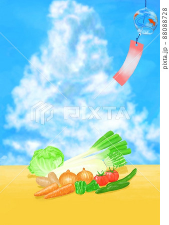 入道雲と風鈴で夏と涼を感じ、夏のお中元などの野菜ギフトセット 88088728