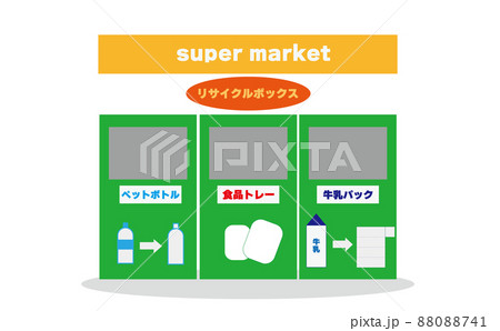 スーパーマーケットなどに設置してあるリサイクルボックスのイラスト・資源ゴミ回ボックス スーパーマーケットなどに設置してあるリサイクルボックスのイラスト・資源ゴミ回ボックス 88088741