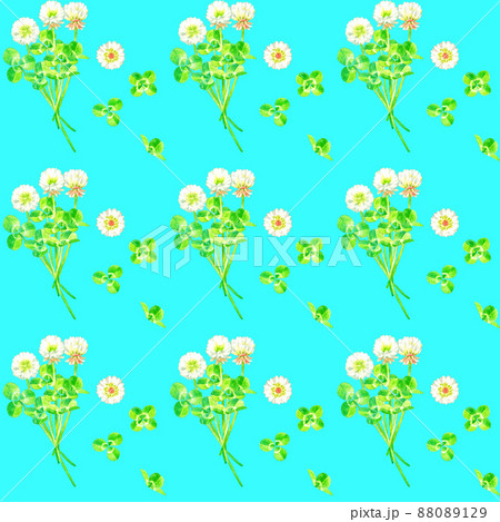 シロツメクサ クローバー のシームレスパターン 手描き水彩イラストのテキスタイルのイラスト素材 0129 シロツメクサ クローバー のシームレスパターン 手描き水彩イラストのテキスタイルのイラスト素材 0129