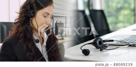 Business people wearing headset working in office broaden view 88089239