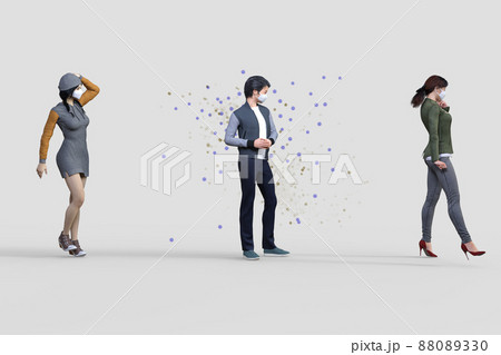 若者のうち一人がウイルスを持っているがソーシャルディスタンスを保ちながら同じ空間にいる 若者のうち一人がウイルスを持っているがソーシャルディスタンスを保ちながら同じ空間にいる 88089330