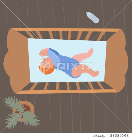 Cute little baby in crib. Infant in bed sleep peacefully. Healthy sleep at night. Cute little baby in crib. Infant in bed sleep peacefully. Healthy sleep at night. 88089548