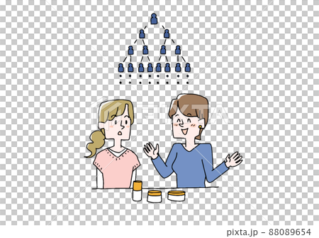 A woman invited to a mouse lecture, a comical handwritten person, a vector, a color on a line drawing 88089654