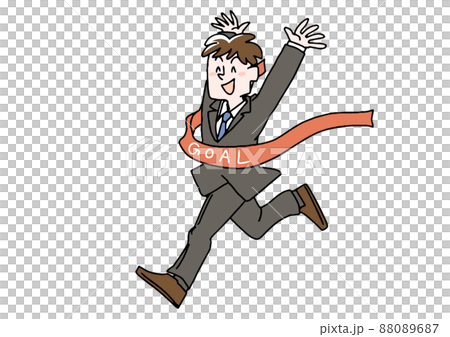 A businessman who is happy to reach the goal, a comical handwritten person, a vector, a line drawing and a color 88089687