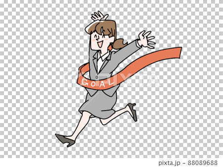 Business woman who is happy to reach the goal Comical handwritten person Vector, line drawing and color 88089688