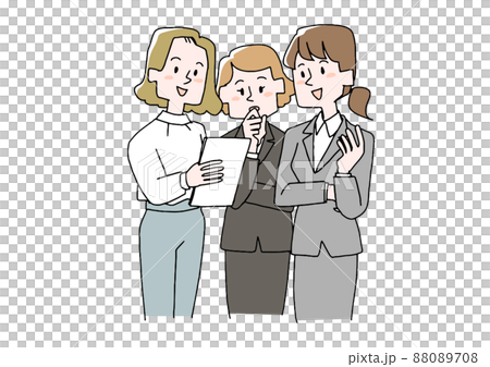 A businessman (female woman) who discusses while looking at the materials Comical handwritten person Vector, line drawing and color 88089708