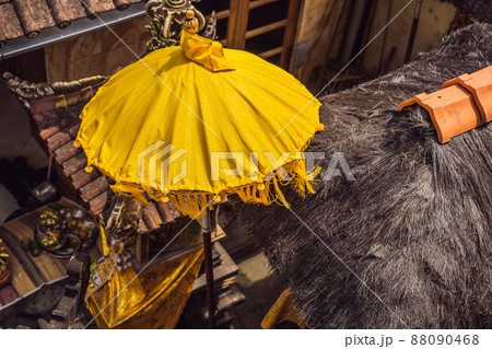 Typical Balinese umbrellas placed in the home temple Ubud, Bali - Indonesia Typical Balinese umbrellas placed in the home temple Ubud, Bali - Indonesia 88090468