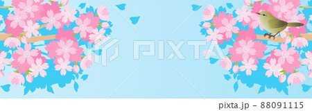 バナー　フレーム　春　花　さくら　桜　木　うぐいす　鶯　背景　和柄　コピースペース　イラスト素材 88091115