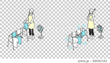 部屋干しをする女性 バリエーションセット 部屋干しをする女性 バリエーションセット 88092342