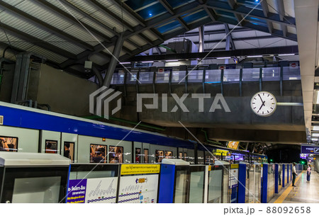 Inside large modern Tha Phra BTS Skytrain Station of the central business district of Bangkok. 88092658