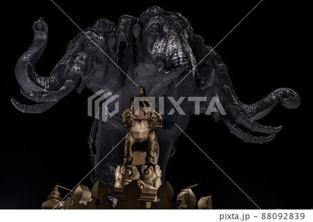 Erawan Museum is a Elephant head sculpture with 3 heads on dark night background, It is one of the important and unique tourist. 88092839