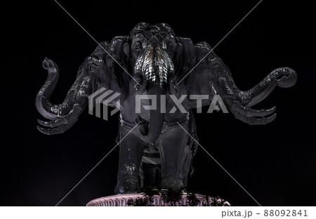 Erawan Museum is a Elephant head sculpture with 3 heads on dark night background, It is one of the important and unique tourist. 88092841