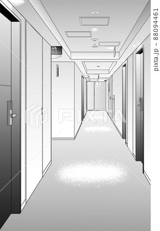 漫画風ペン画イラスト 店舗 ホテルのイラスト素材