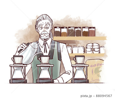 コーヒーを用意する喫茶店のマスター 88094567