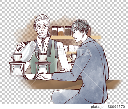 A man chatting with the owner of a coffee shop A man chatting with the owner of a coffee shop 88094570