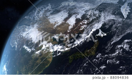 宇宙から見た日本を中心にした地球の3Dイラスト 88094836
