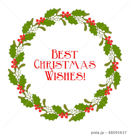 Christmas mistletoe and holly wreath with red berries 88095637