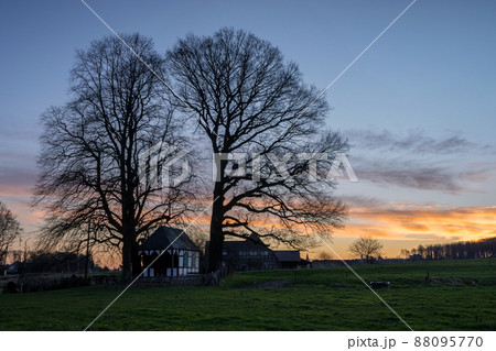 Chapel against sunrise, Bergisch Gladbach, Germany Chapel against sunrise, Bergisch Gladbach, Germany 88095770