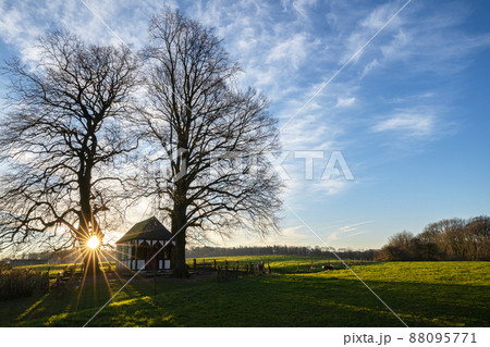 Chapel against sunrise, Bergisch Gladbach, Germany Chapel against sunrise, Bergisch Gladbach, Germany 88095771