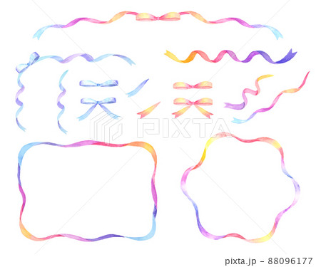 カラフルなリボンの飾りセット 水彩イラスト カラフルなリボンの飾りセット 水彩イラスト 88096177